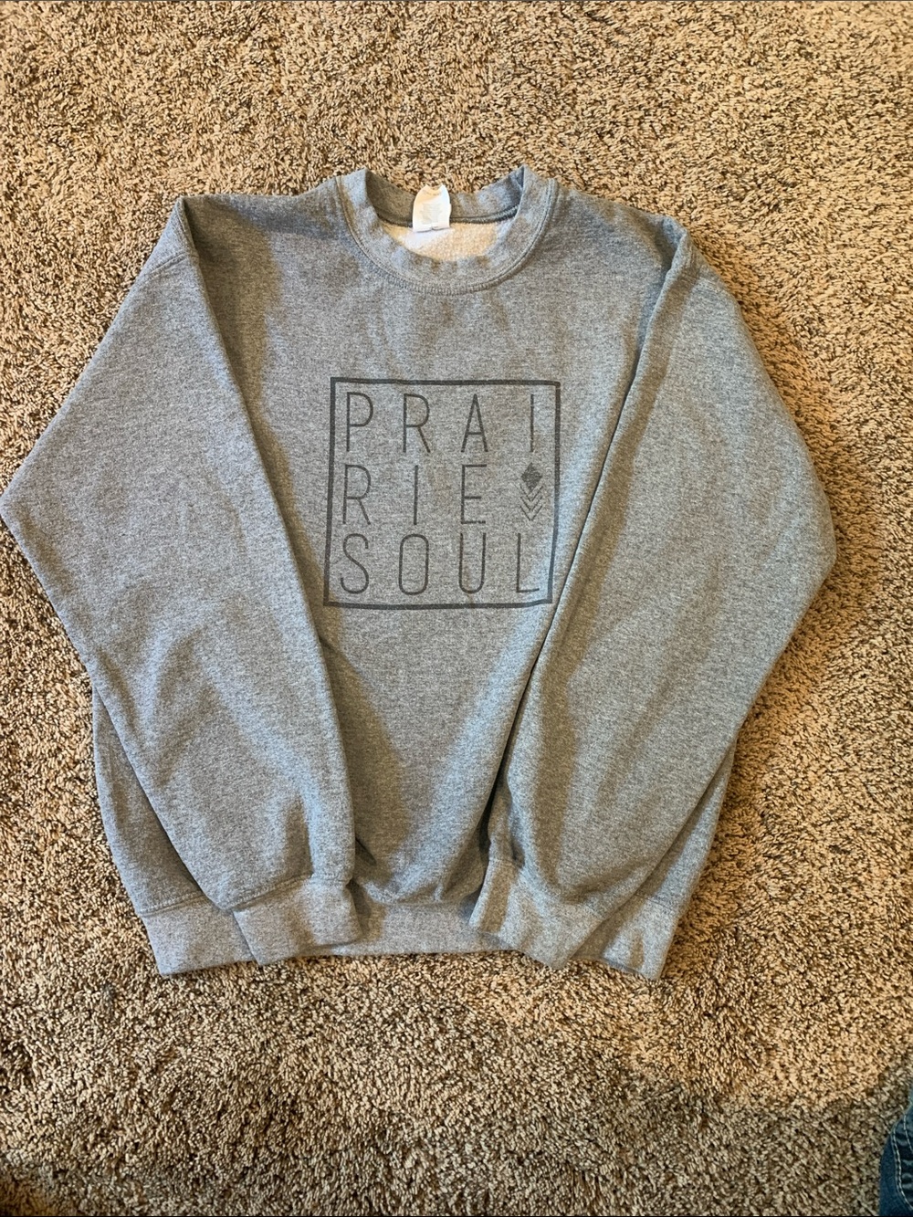 Gildan Heather Gray Crewneck Sweatshirt with Prairie Soul Print